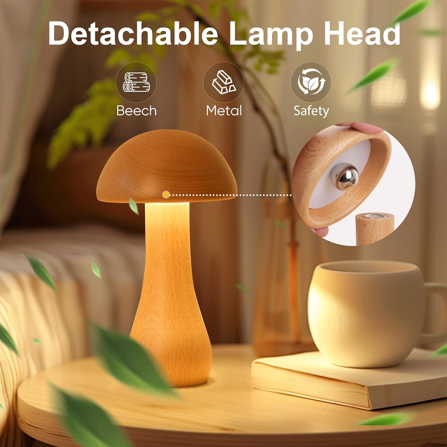 Natural solid wood Touch Switch Cordless Table Lamp
