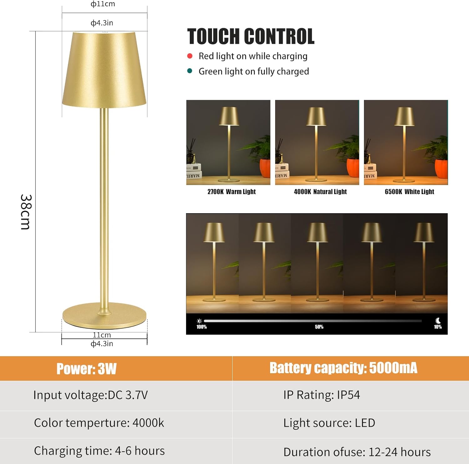🔥Hot Sale - Cordless Dimmable Touch Lamp