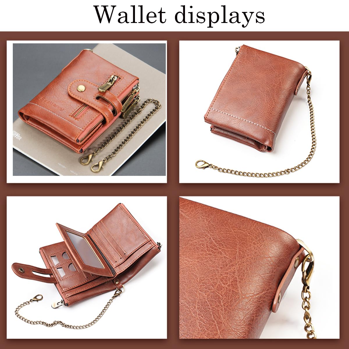 Mens RFID Vintage Bifold Wallet with Chain