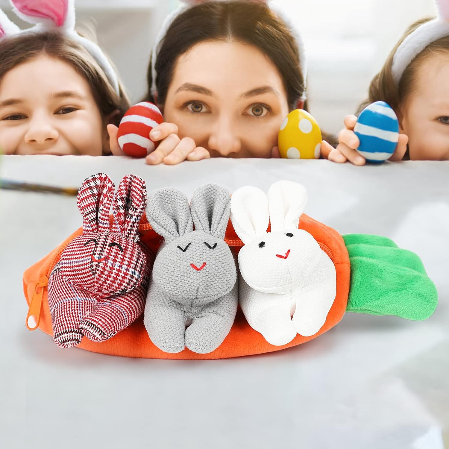 Hide & Seek Plush Bunnies in Carrot Wallet