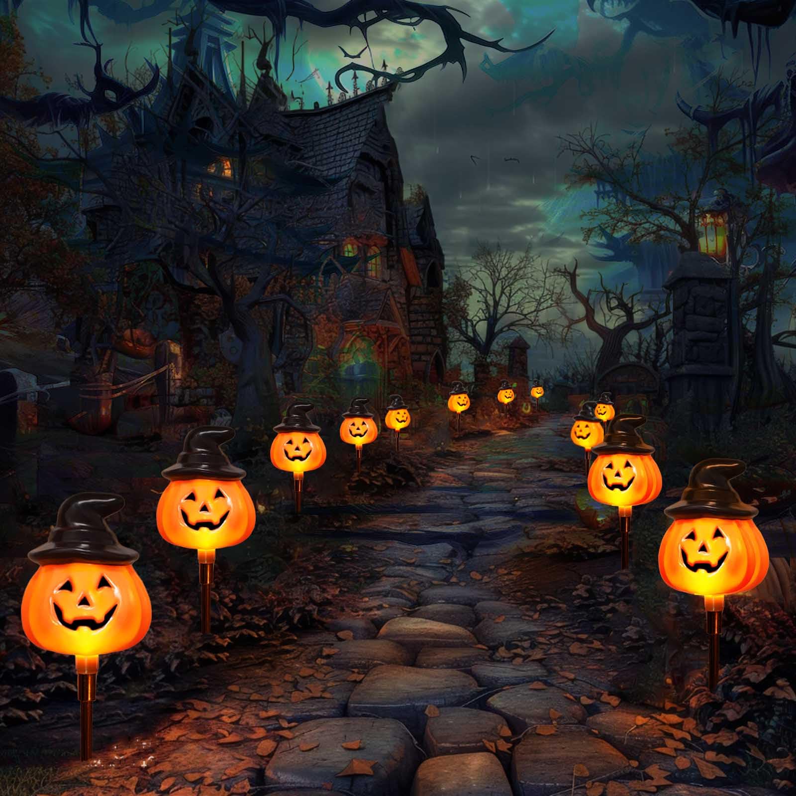 6 Pack Halloween Pumpkin Pathway Solar Lights