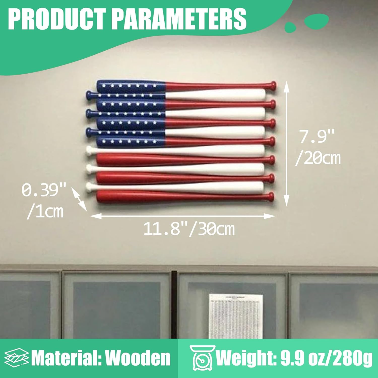 ❤️Handmade Baseball Bats American Wooden Flag