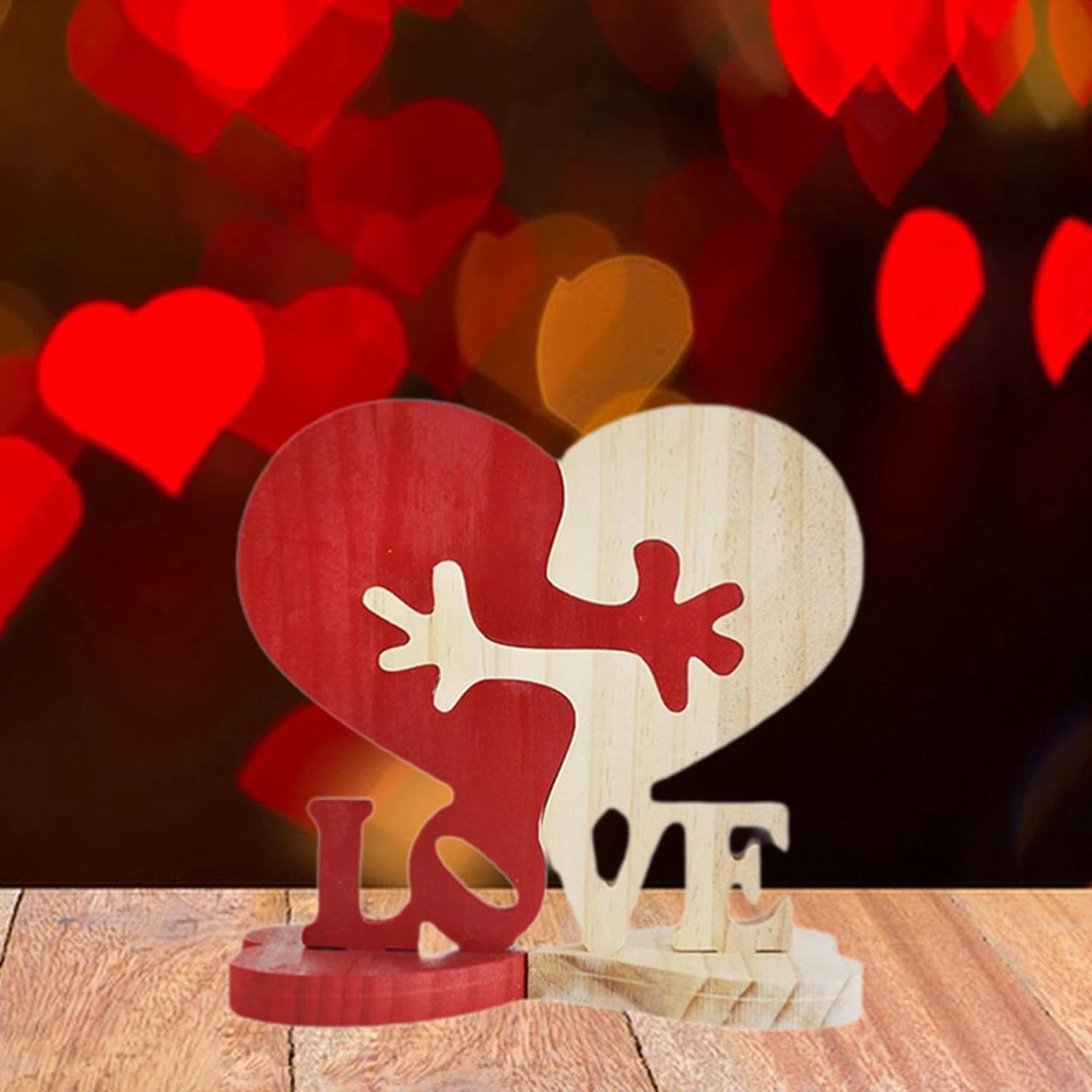 Valentine's Day Hug Heart Shaped Wooden Decoration