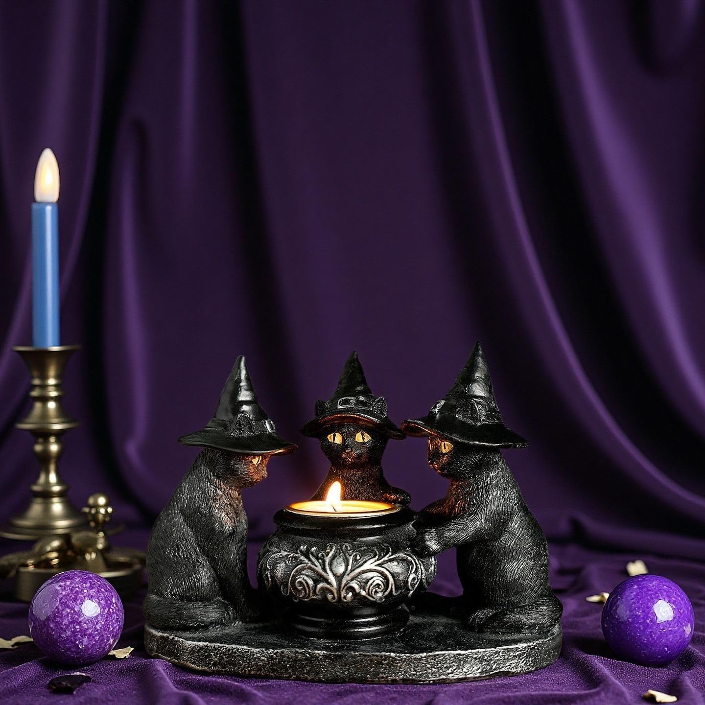 Wizard Cat Halloween Candle Holder
