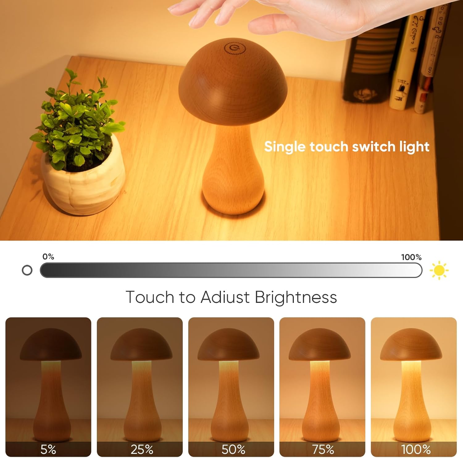 Natural solid wood Touch Switch Cordless Table Lamp