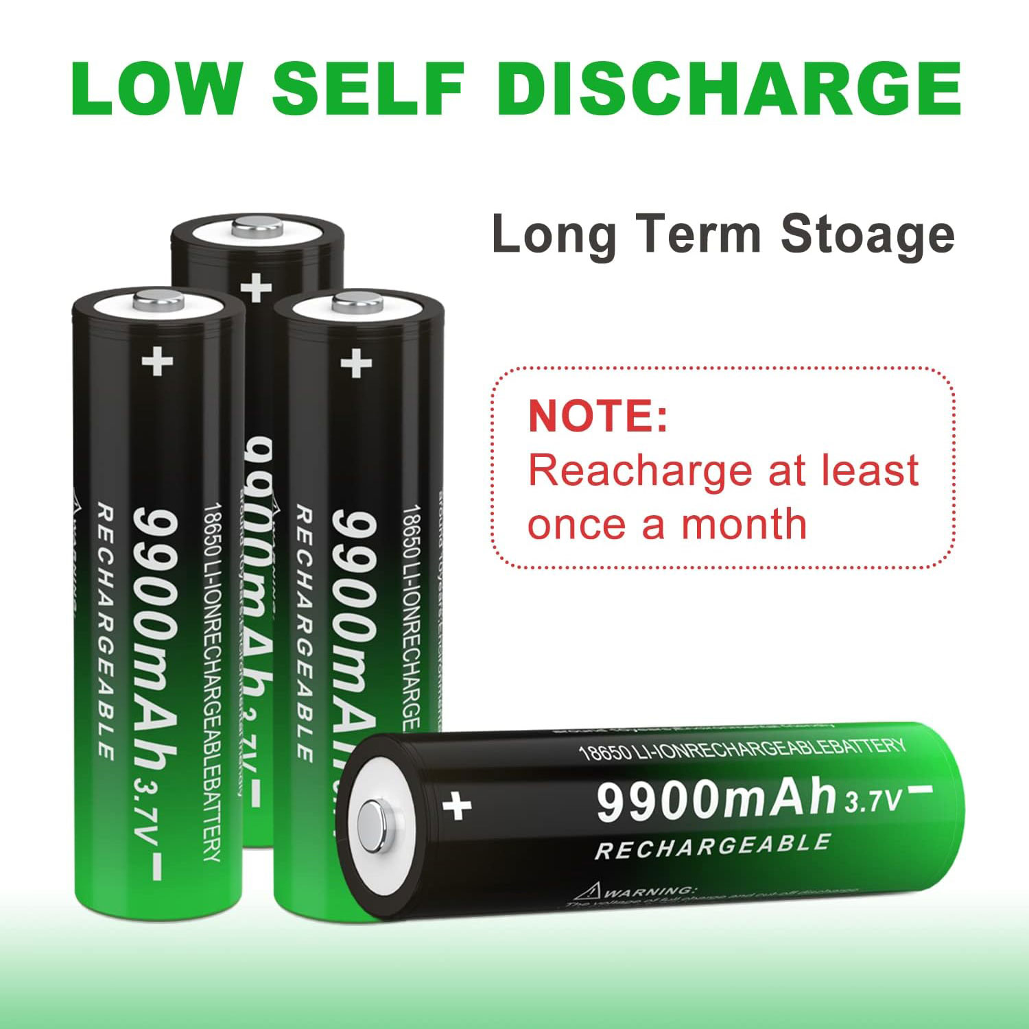 3.7 Volt Rechargeable Battery 9900mAh for Headlamp, Doorbells, Flashlight, Small Fan, etc (4 PCS)
