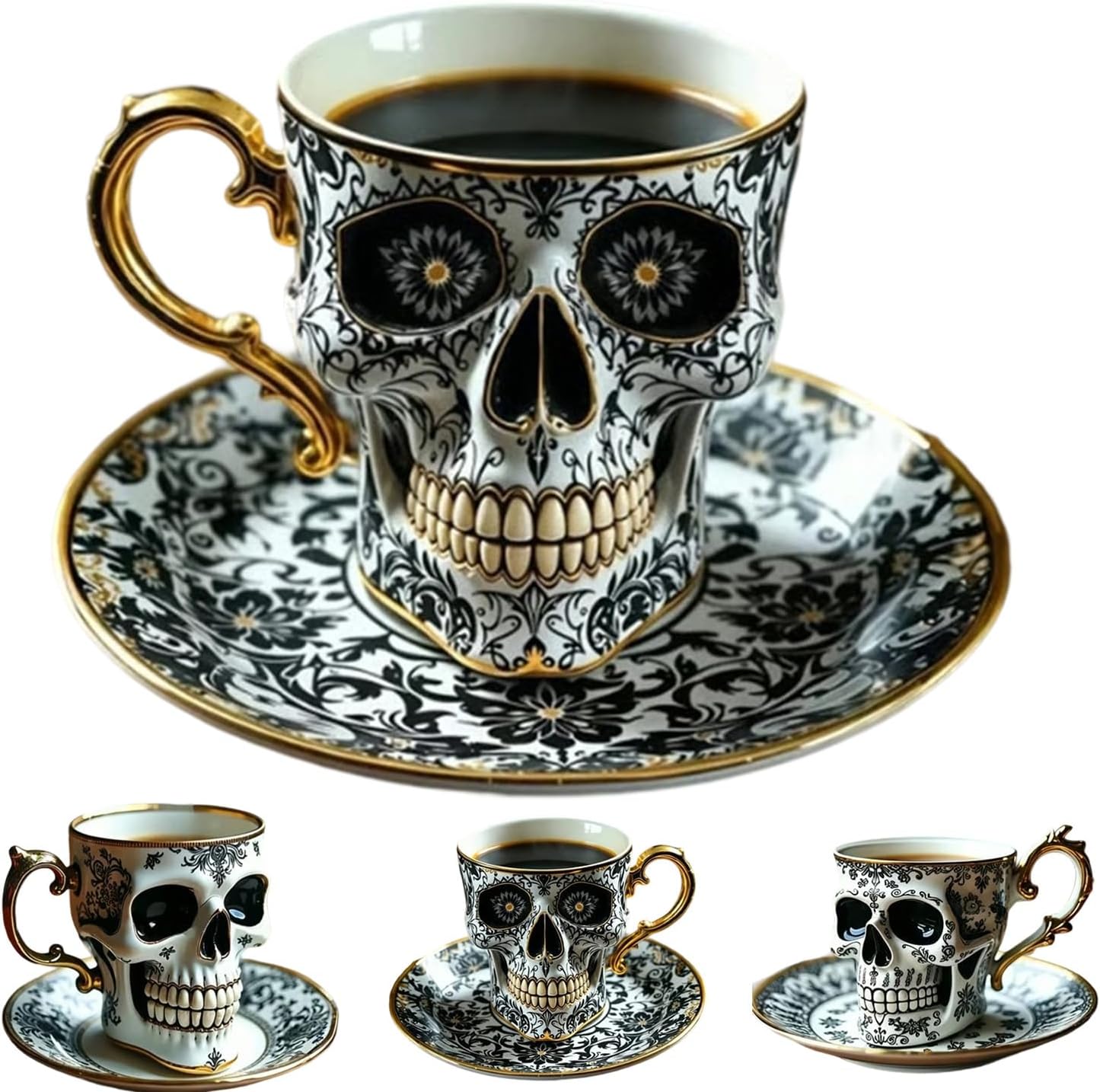 Ornate Gold-Trimmed-Skull Coffee Mug