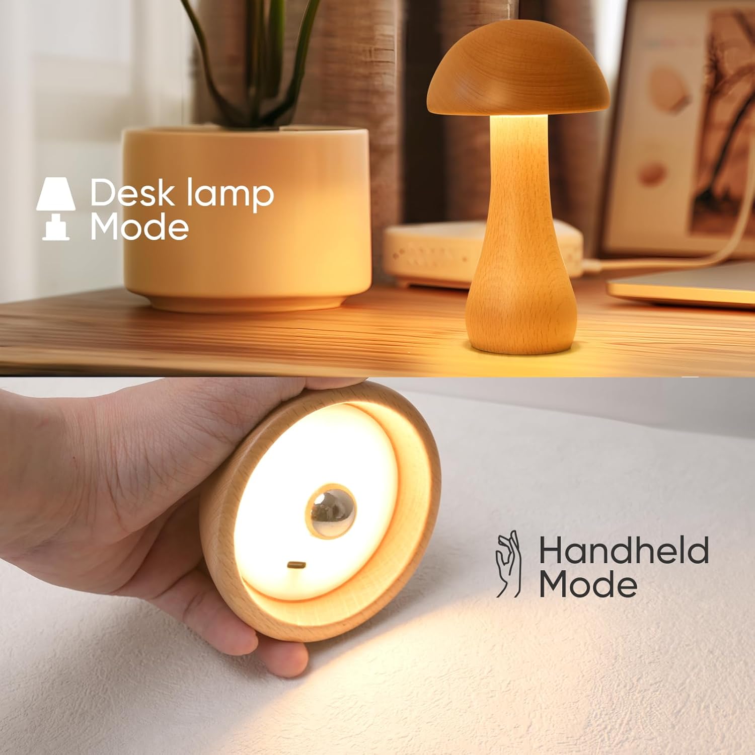 Natural solid wood Touch Switch Cordless Table Lamp