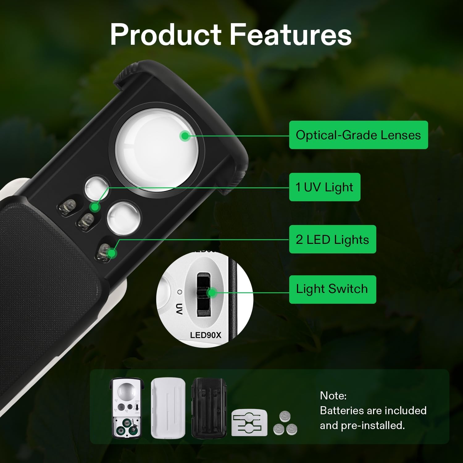 2-Pack Jewelry Loupe 30X/60X/90X LED Lighted Magnifier