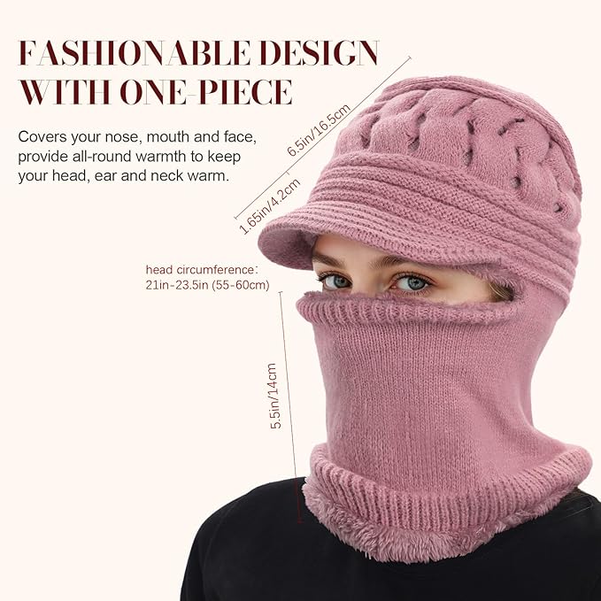 Women's Winter Beanie Hat & Scarf Mask Set