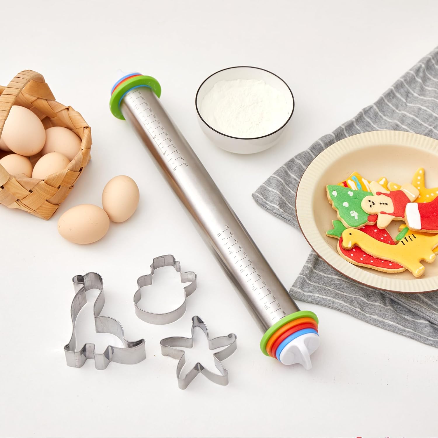 Stainless steel Rolling Pin With Thickness Rings