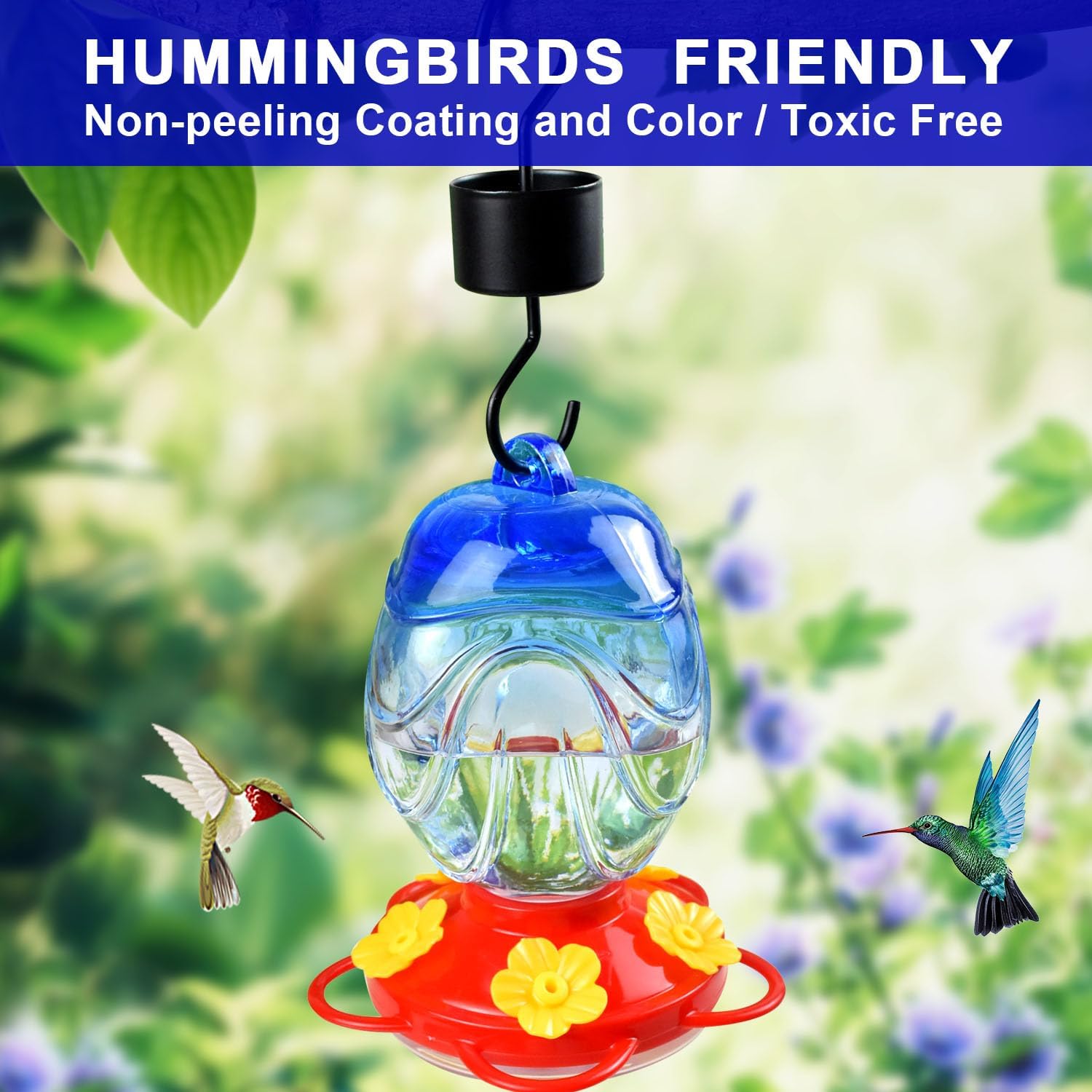 Glass Hummingbird Feeders for Outdoors Hanging 15oz