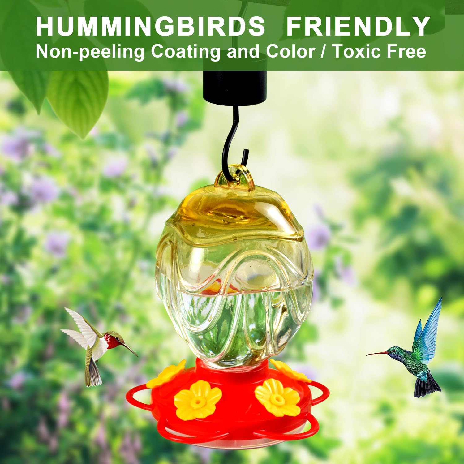 Glass Hummingbird Feeders for Outdoors Hanging 15oz