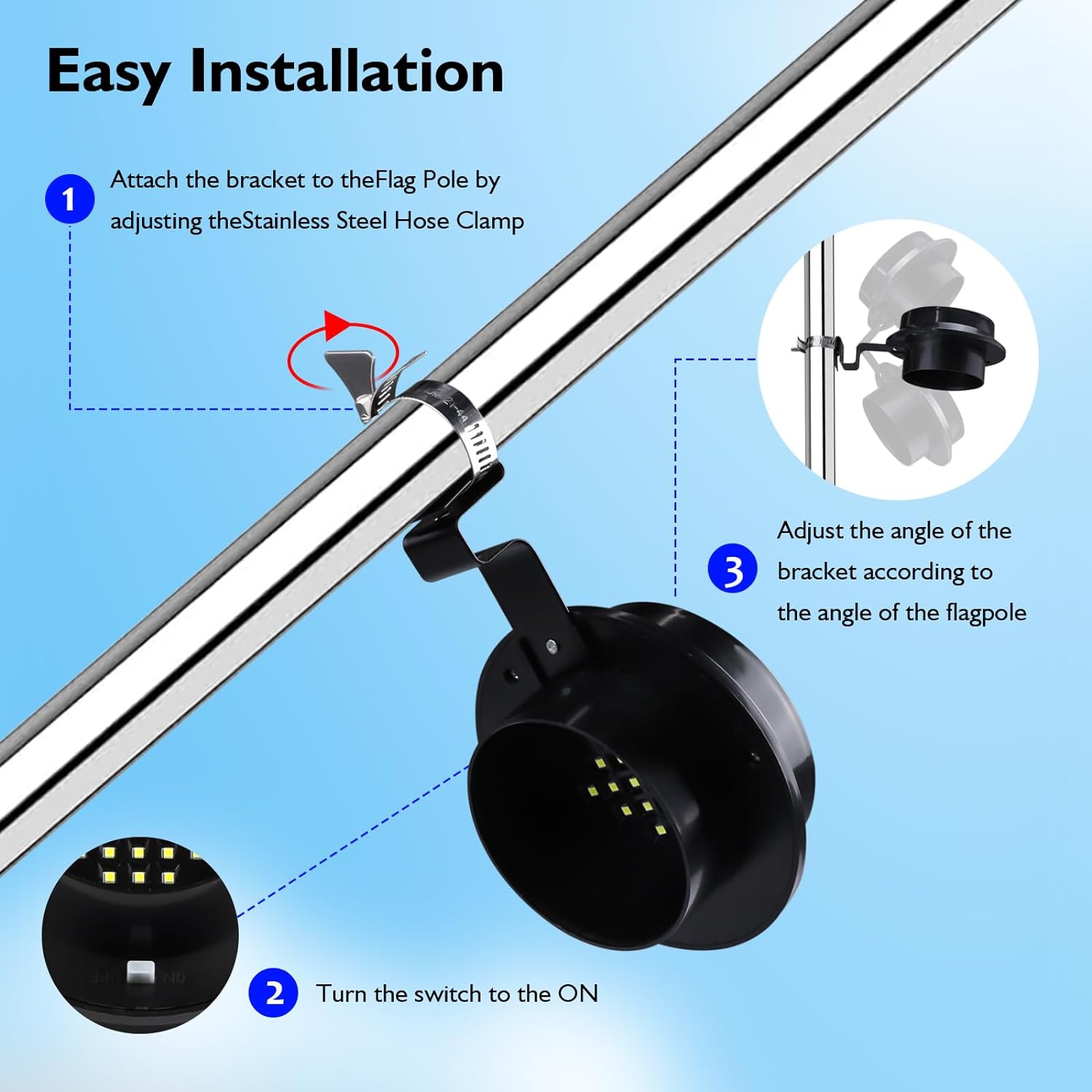 Solar Flag Pole Light Warm Light 3000K, Flagpole Solar Light for 1-1.5 in Diameter Flagpoles, Flag Light Solar Powered Outdoor Waterproof LED Dusk to Dawn Work 10+ Hours 100% Flag Coverage(White)