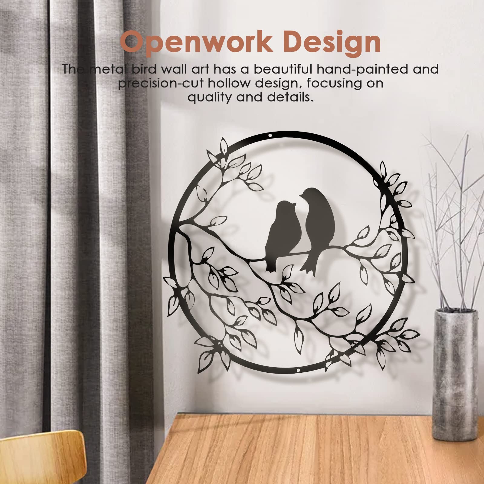 Yard Birds On Tree Branches Metal Wall Art