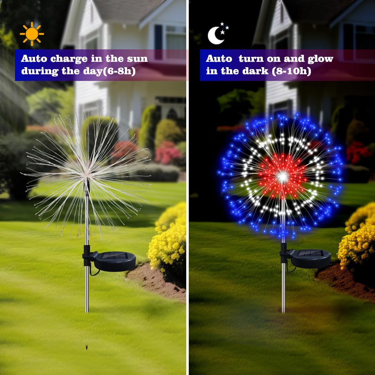 4th of July Decorations Solar Firework Lights(2 Pack)