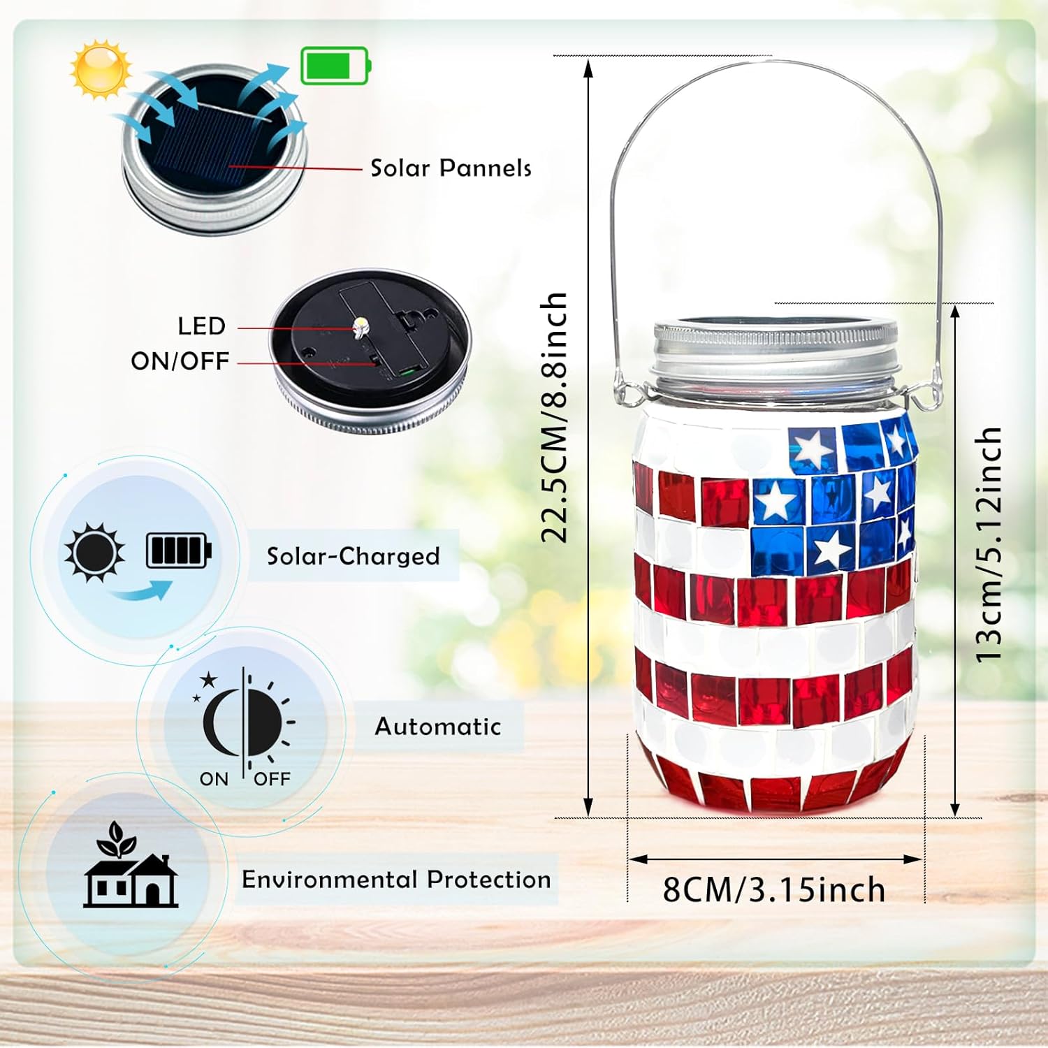 American Flag Mosaic Solar Waterproof Outdoor Light