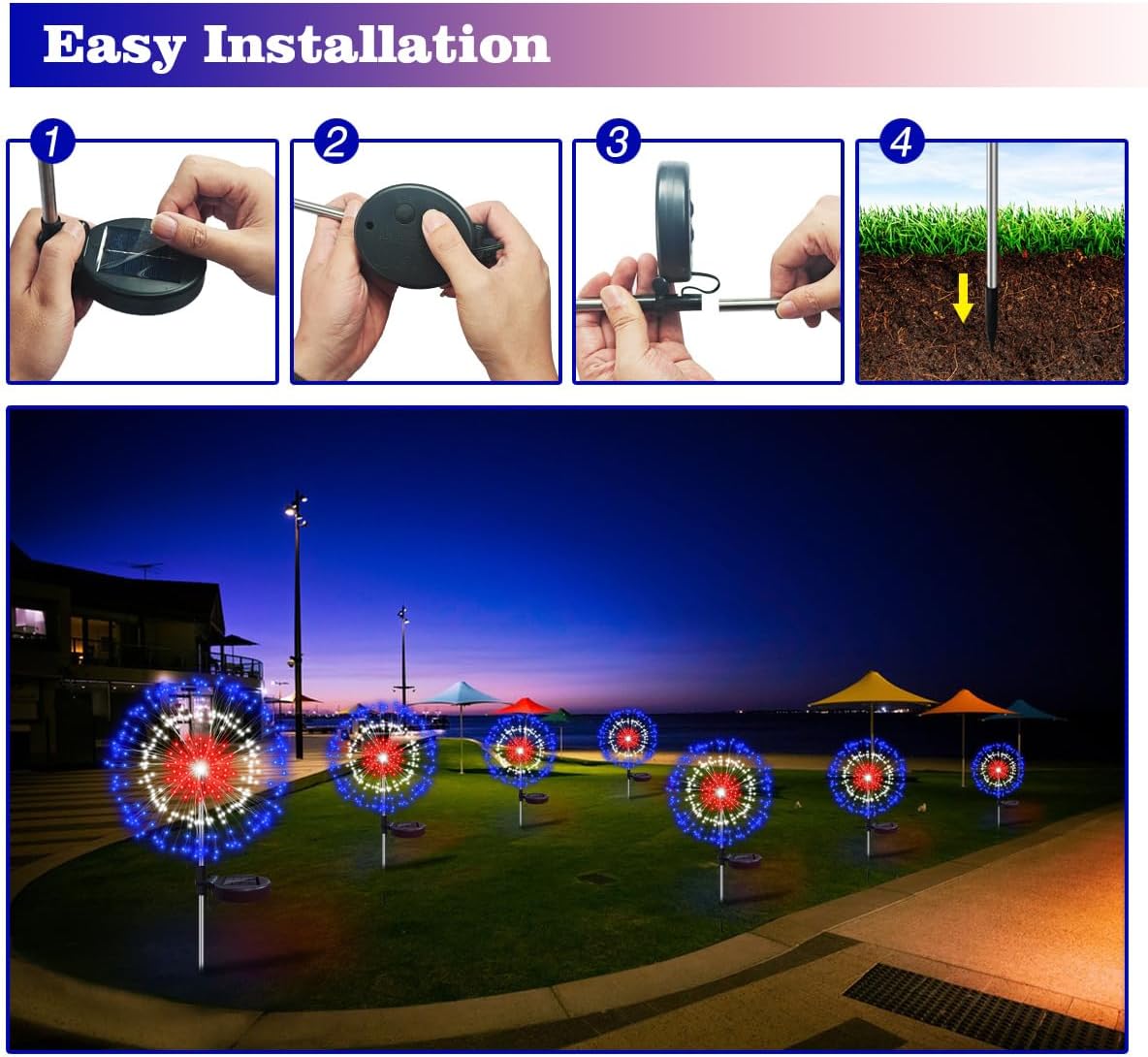 4th of July Decorations Solar Firework Lights(2 Pack)