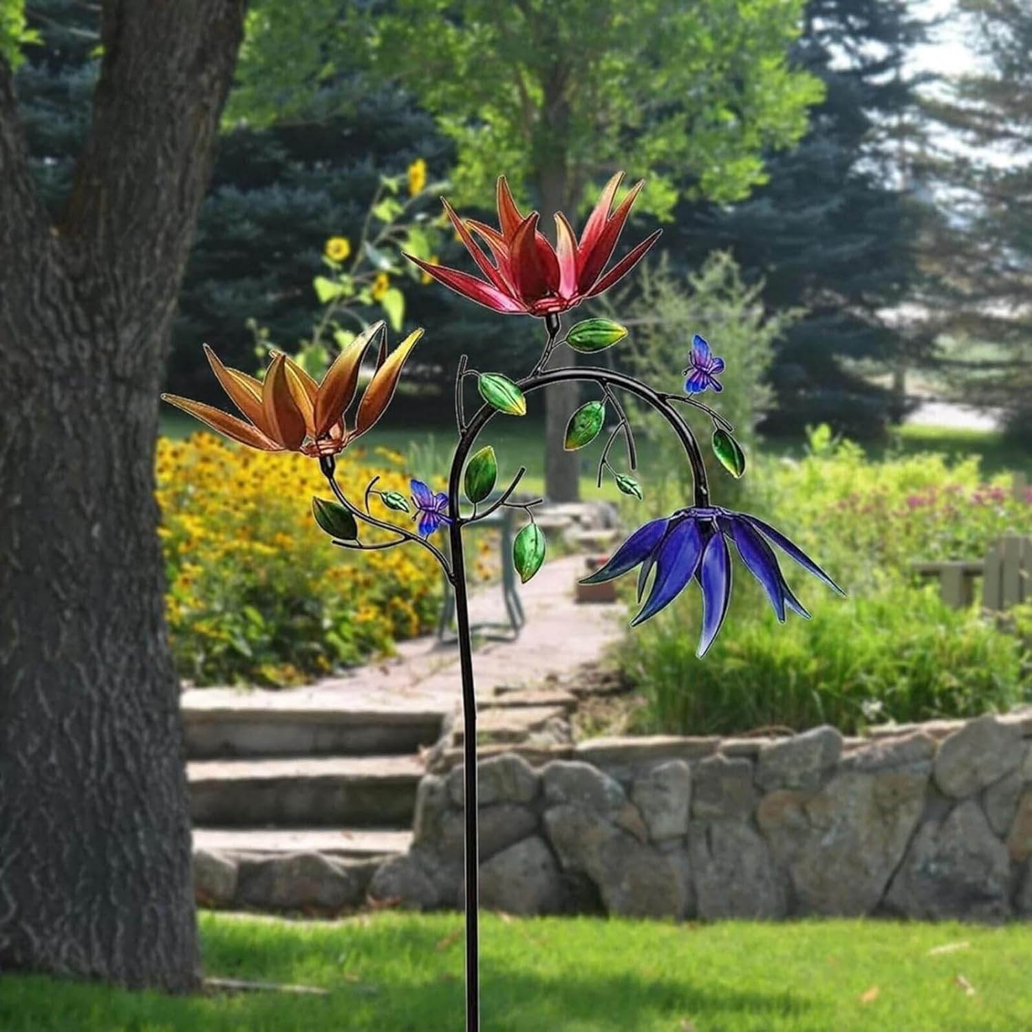 🔥Last Day 70% OFF - Beautiful Multi Colored Flowers Wind Spinner