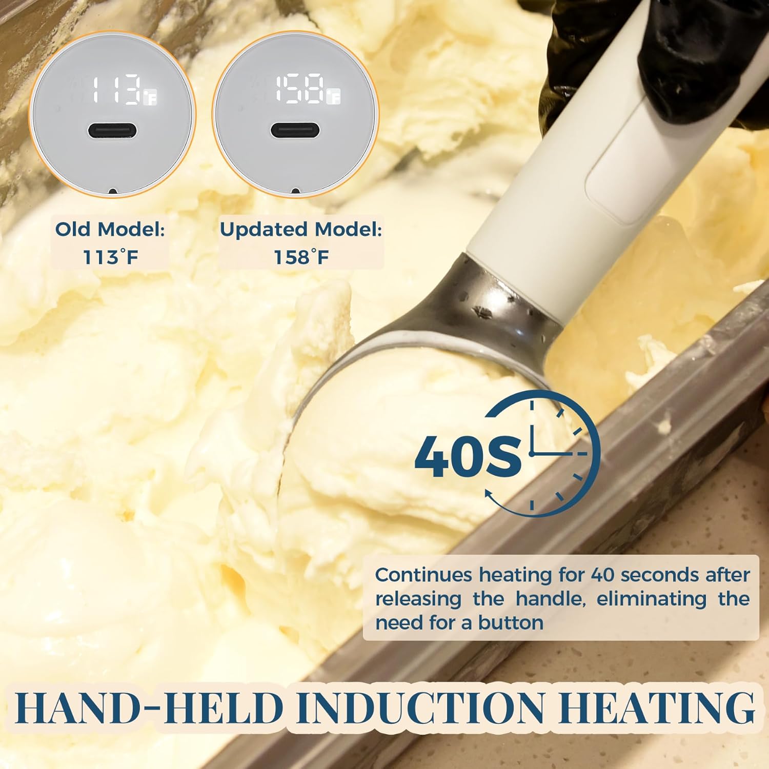 Active heated thermostatic ice cream scoop