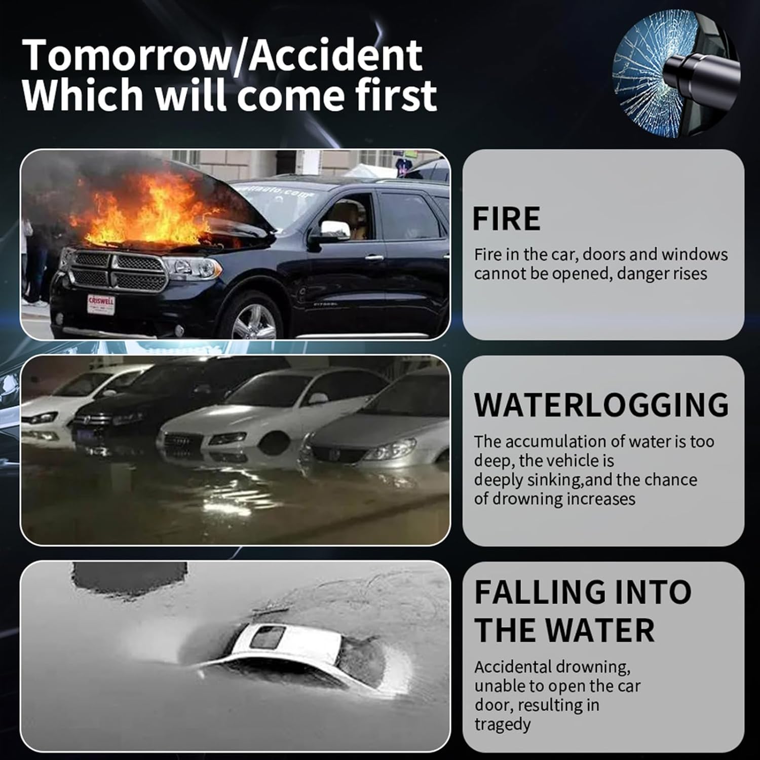 Multi-Function Life Hammer With Testing Kit and Car Holder