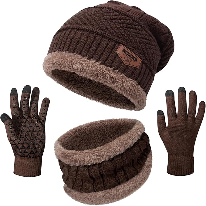 Winter Beanie Hats Scarf Gloves Set