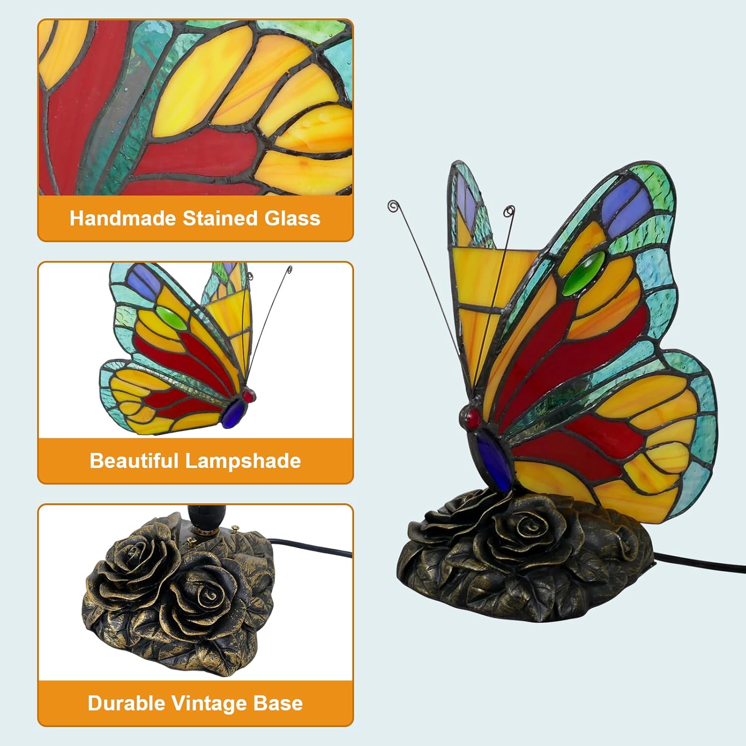 Colorful Butterfly Tiffany Stained Glass Table Lamp