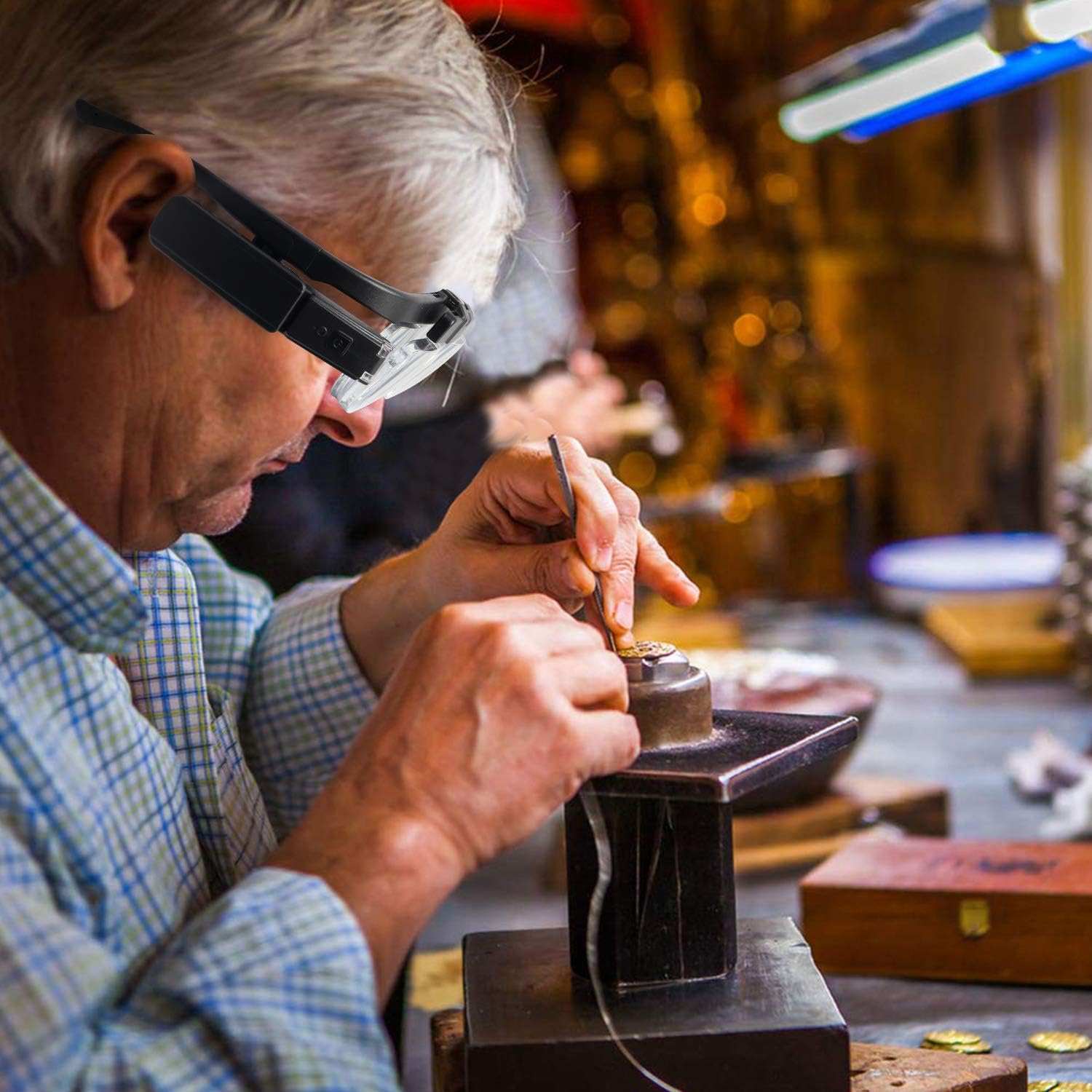 🔍headband magnifier with lights 