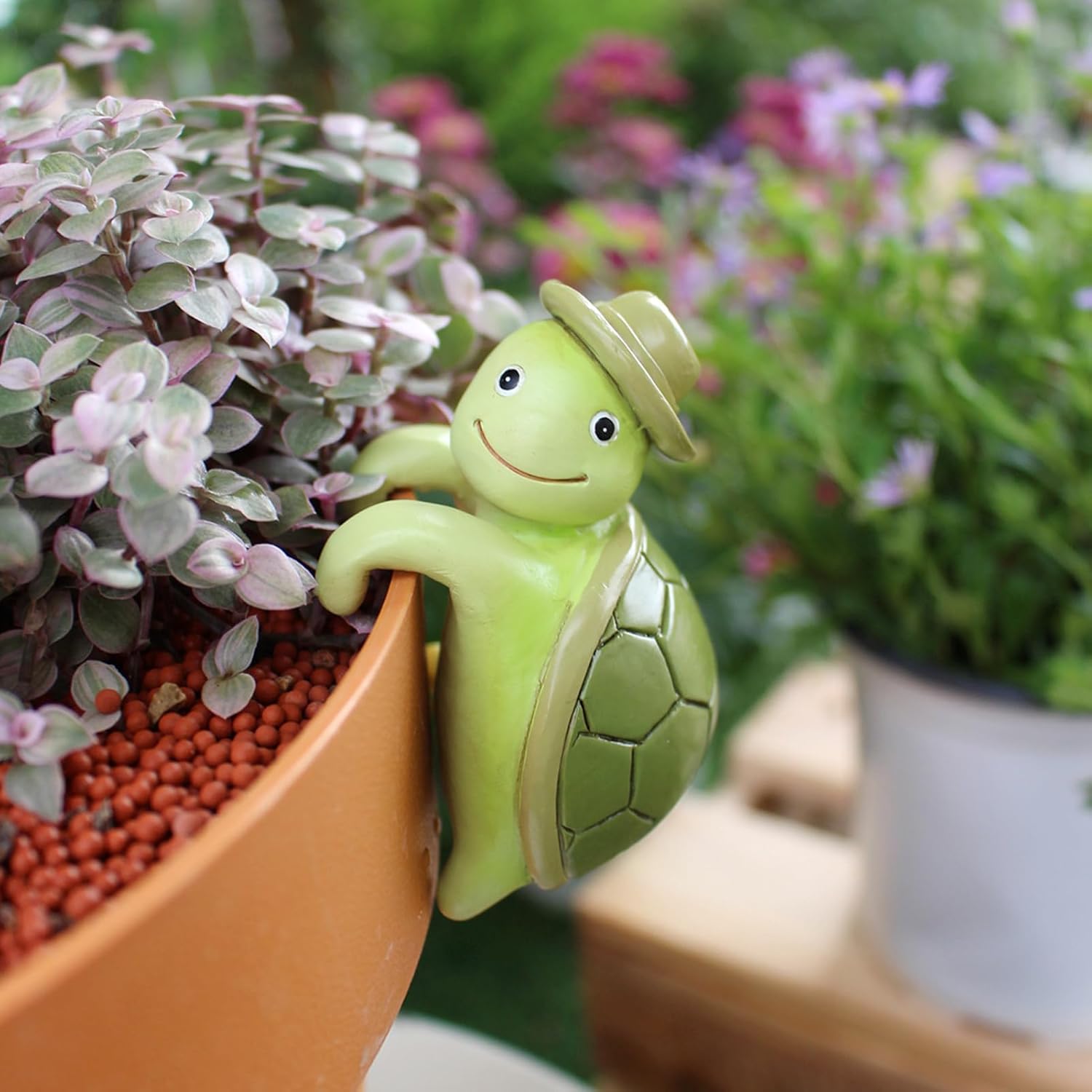 Climbing Tortoise Flower Pot Hugger Figurines