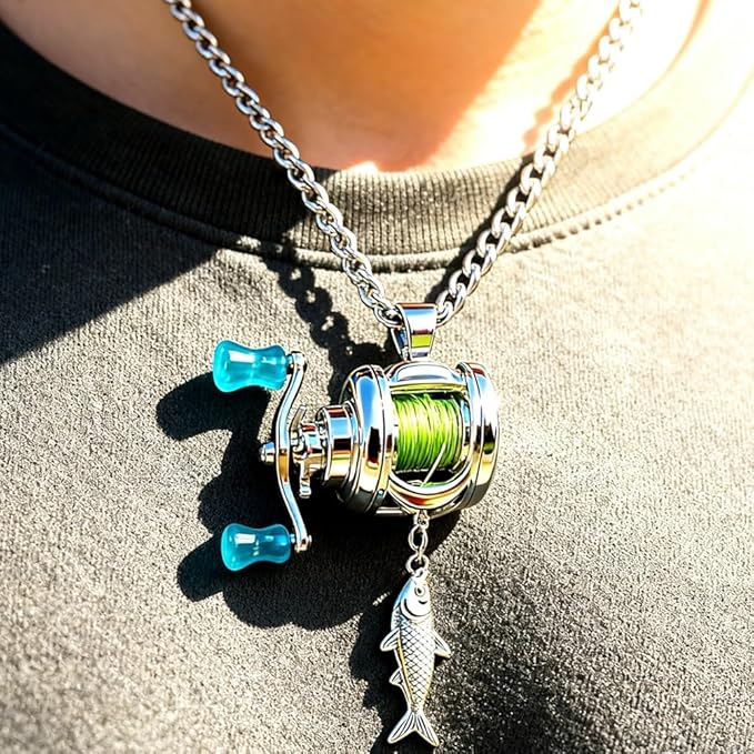 🎣 Baitcaster Reel Necklace & Ring – For the True Fishing Enthusiast!