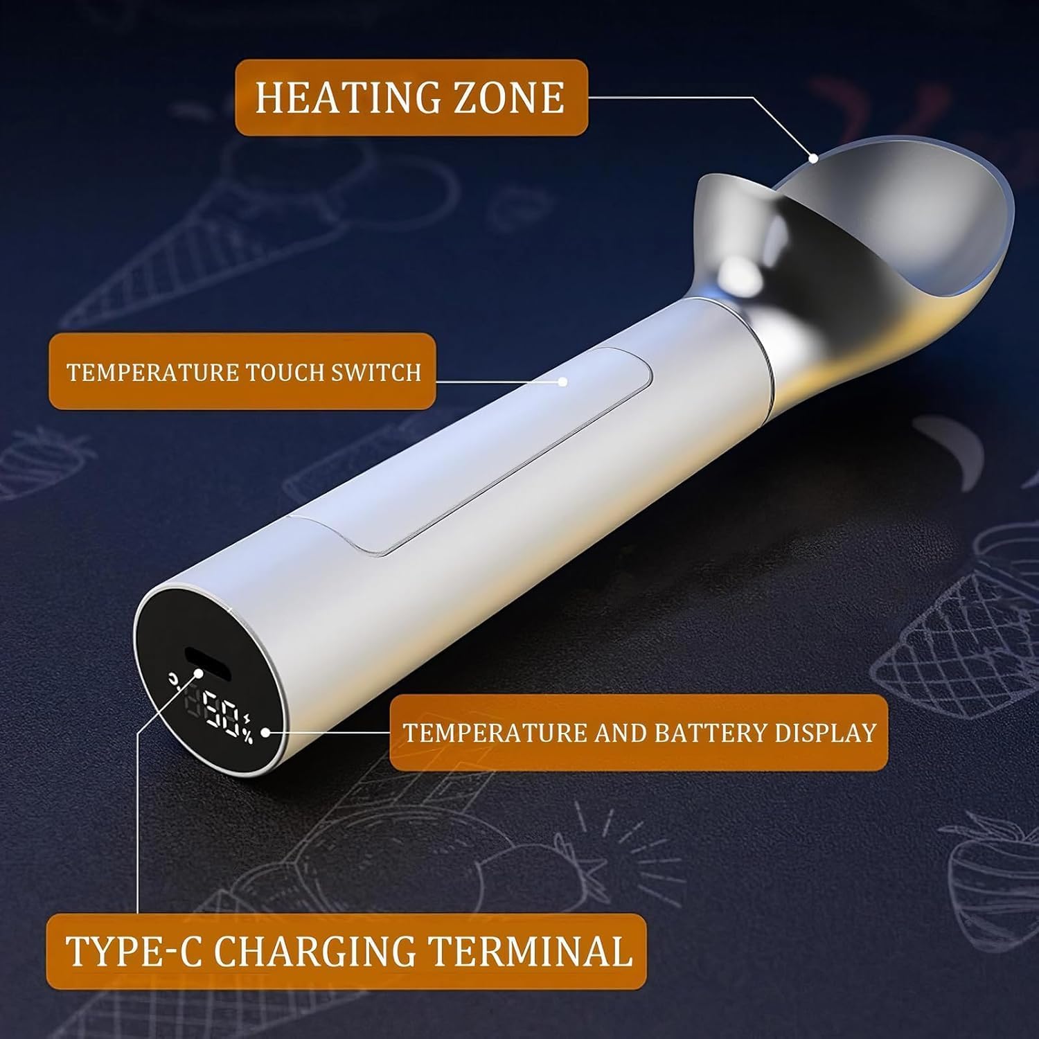 Active heated thermostatic ice cream scoop