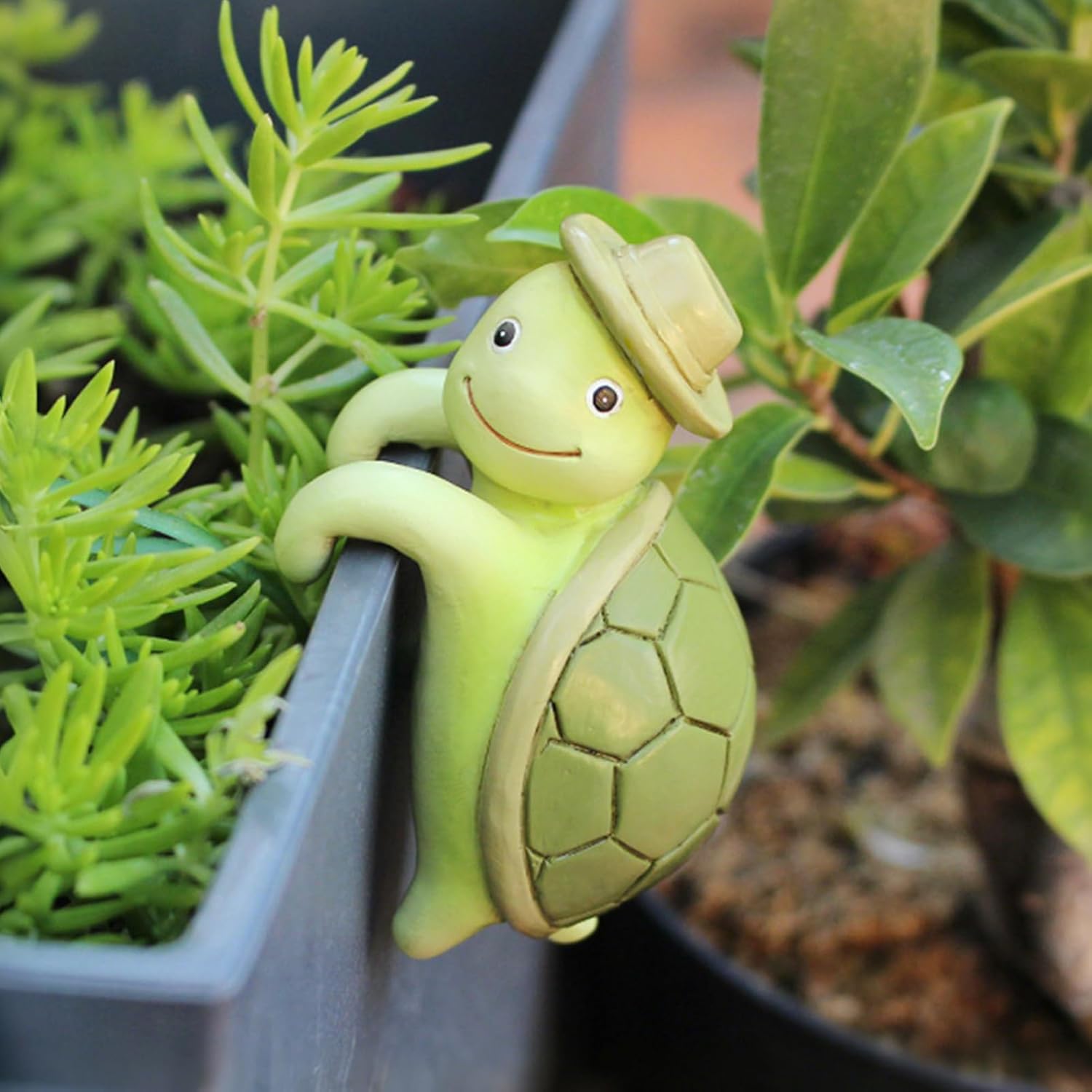 Climbing Tortoise Flower Pot Hugger Figurines