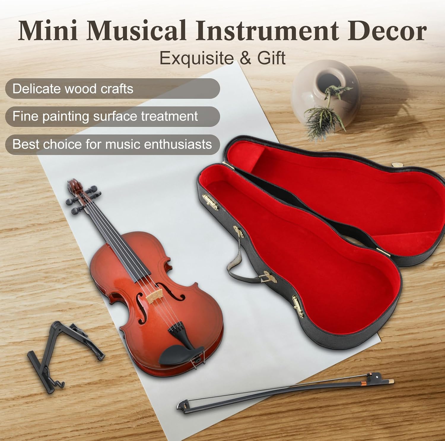 Wooden Miniature Violin Musical Instrument Decor Gift
