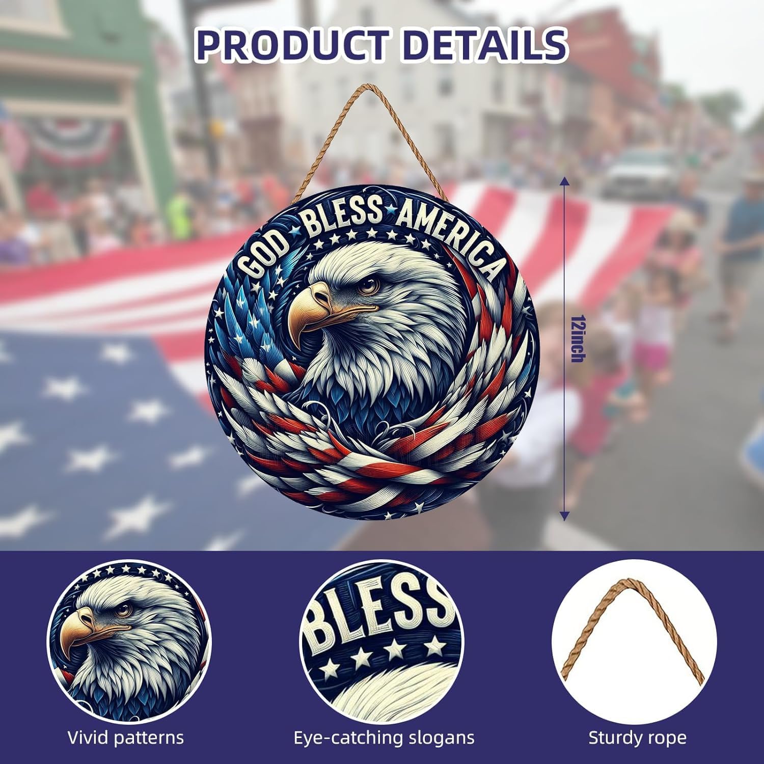 Patriotic Pride Door Sign – 12” Wooden Memorial Day & 4th of July Decor