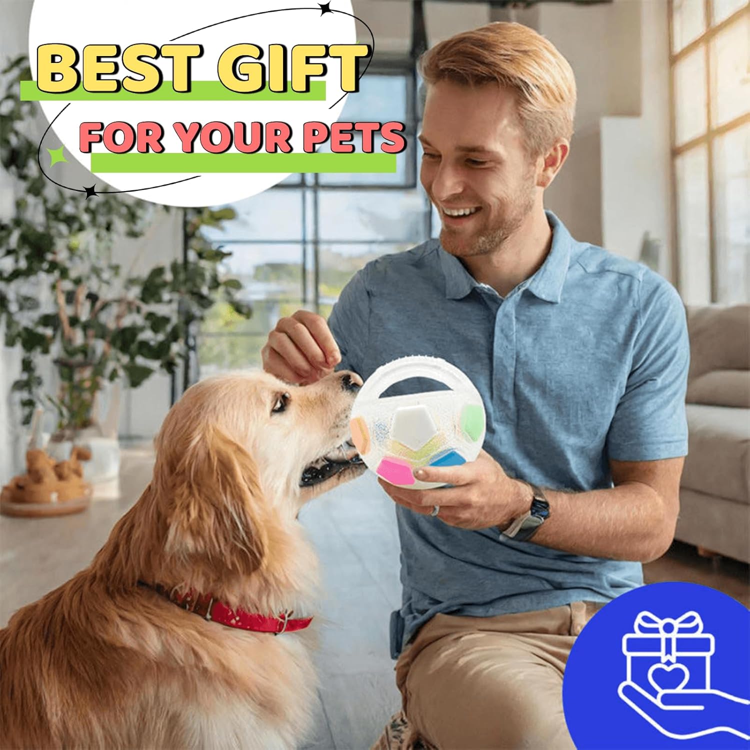 The Mellow Dog Calming Ball, Interactive Toss And Fetch Dog Toy With Rubber Handle – Suitable For Small, Medium And Large Dogs