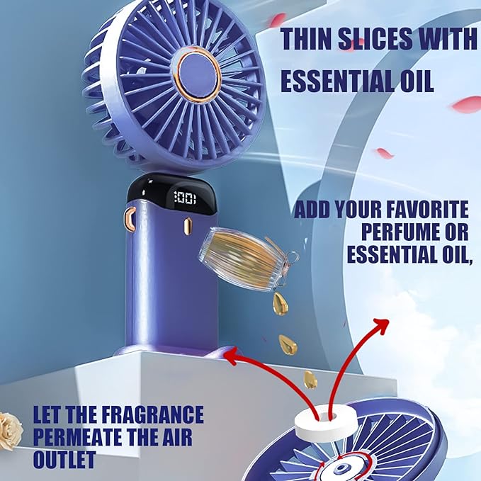 PORTABLE HANDHELD FAN WITH AROMATHERAPY, 5 SPEEDS, FOLDABLE