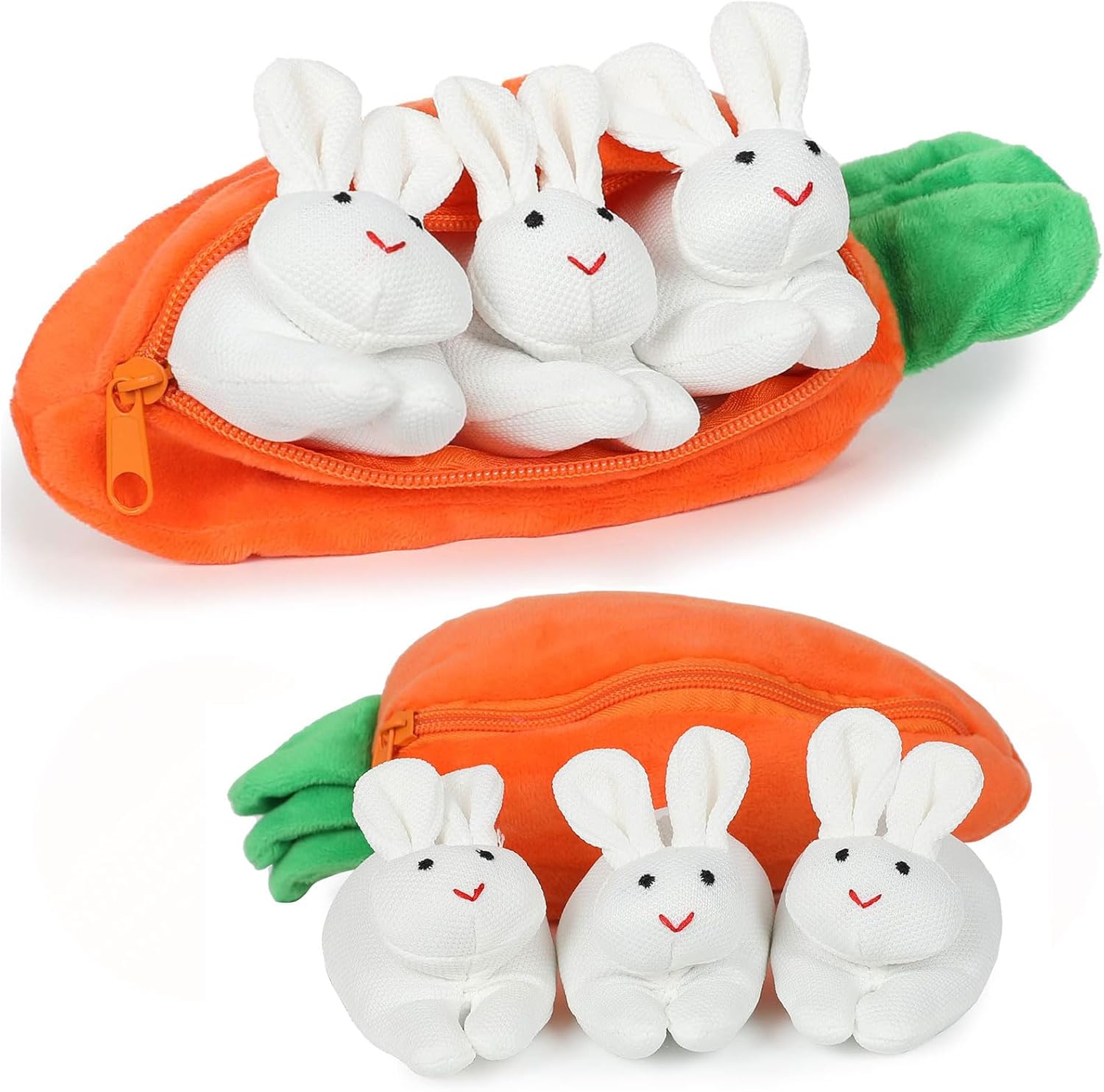Hide & Seek Plush Bunnies in Carrot Wallet