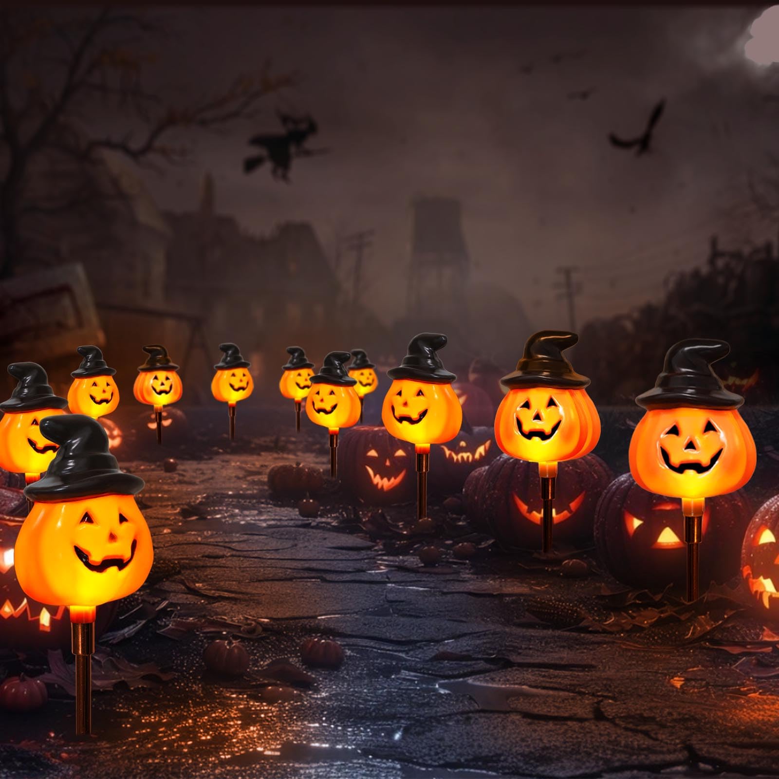 6 Pack Halloween Pumpkin Pathway Solar Lights