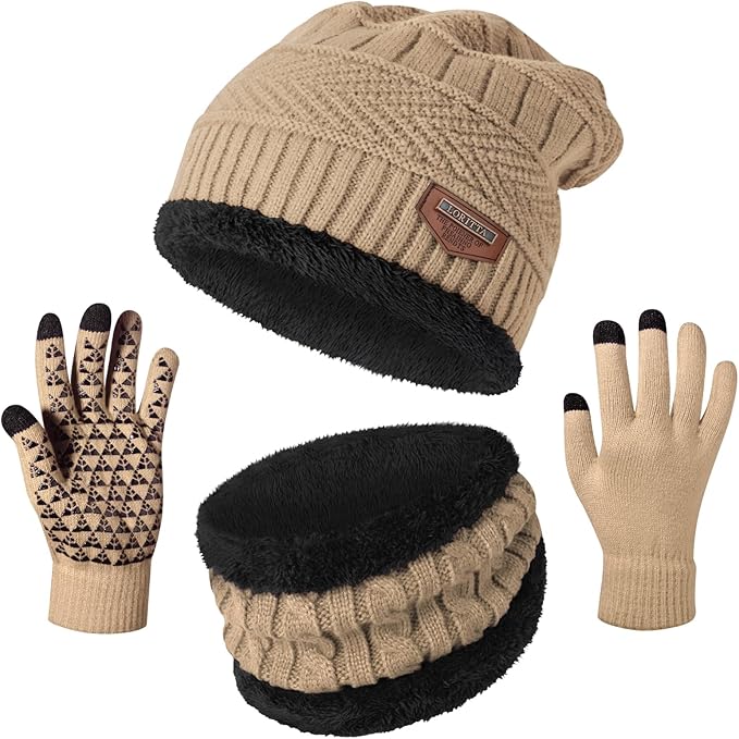 Winter Beanie Hats Scarf Gloves Set