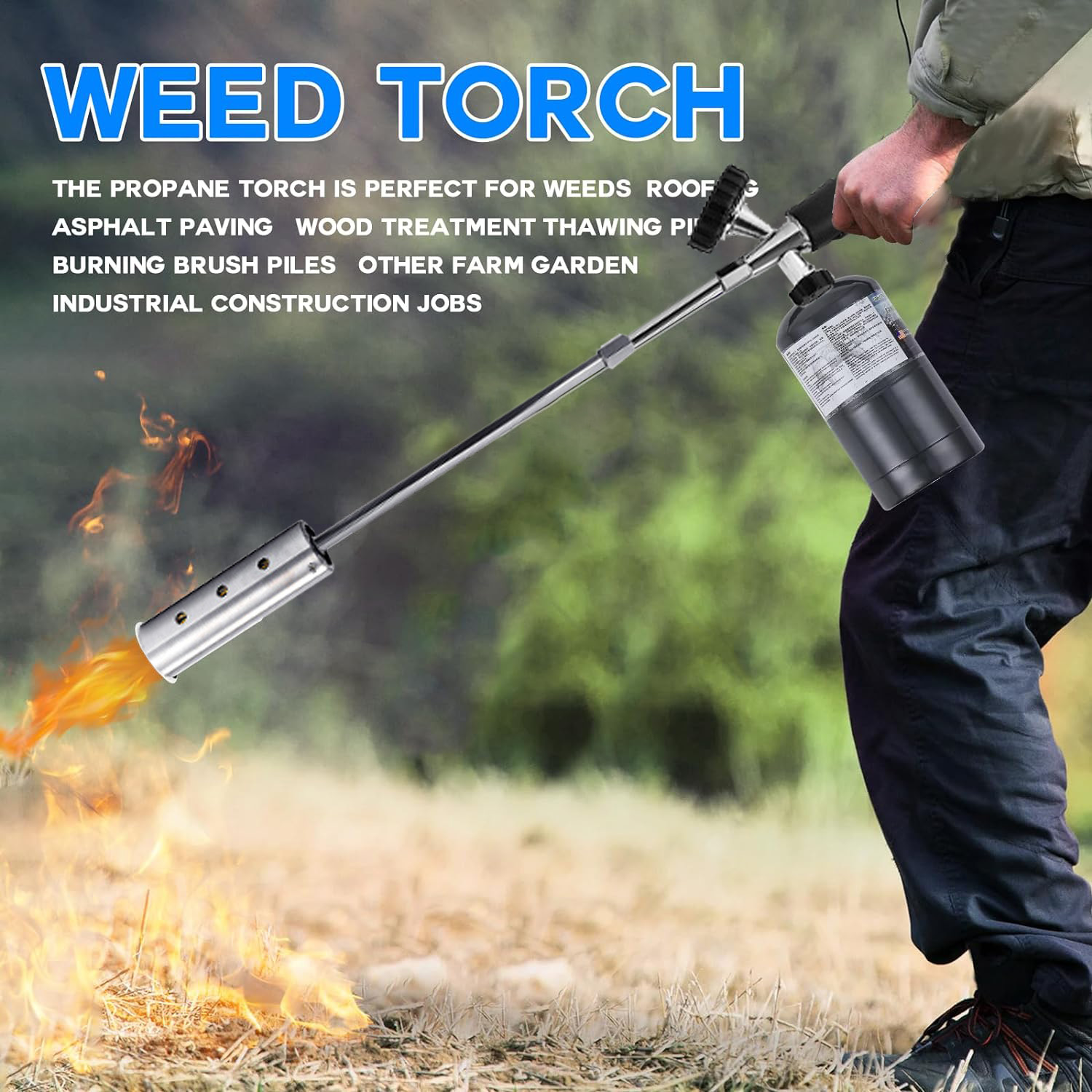 Removable 4-Stage Extended Propane Torch Burner Weed Torch