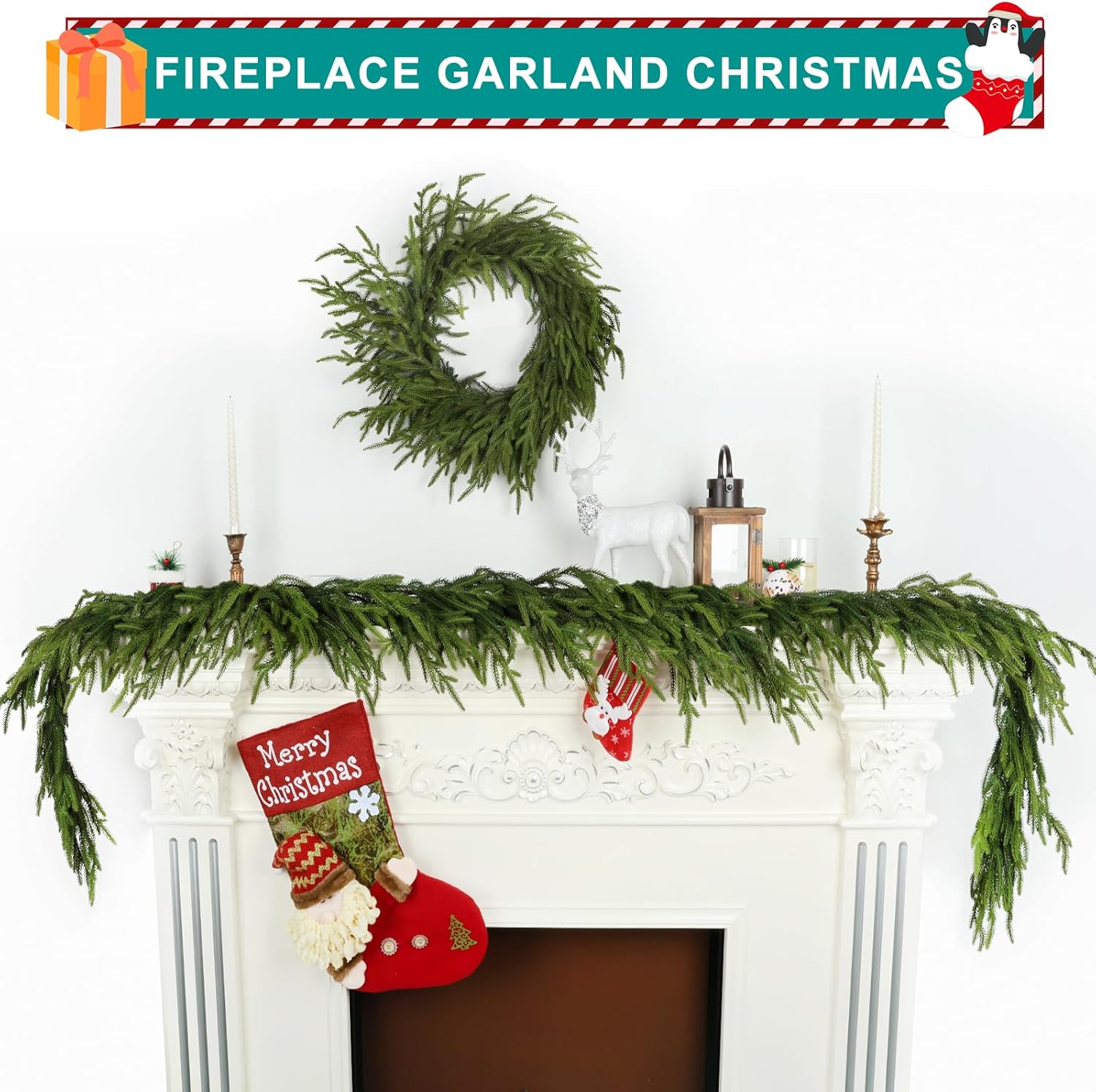 6 Ft / 9 Ft Realistic Christmas Fireplace DIY Garland