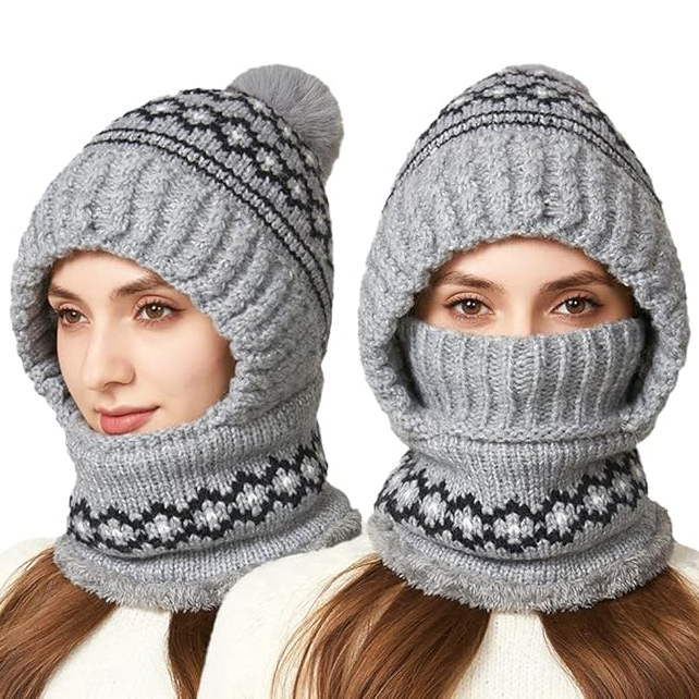 Women's Winter Knitted Hat with Face Mask & Neck Warmer