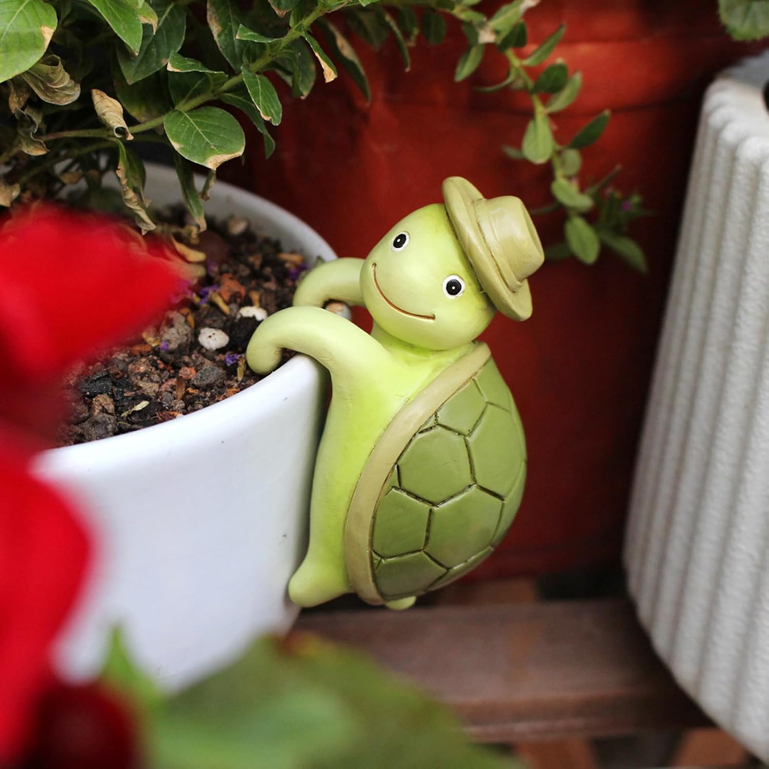 Climbing Tortoise Flower Pot Hugger Figurines