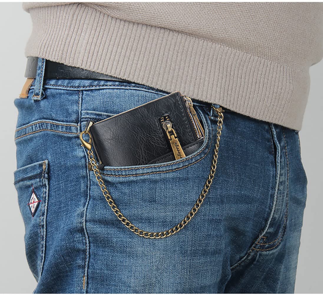 Mens RFID Vintage Bifold Wallet with Chain