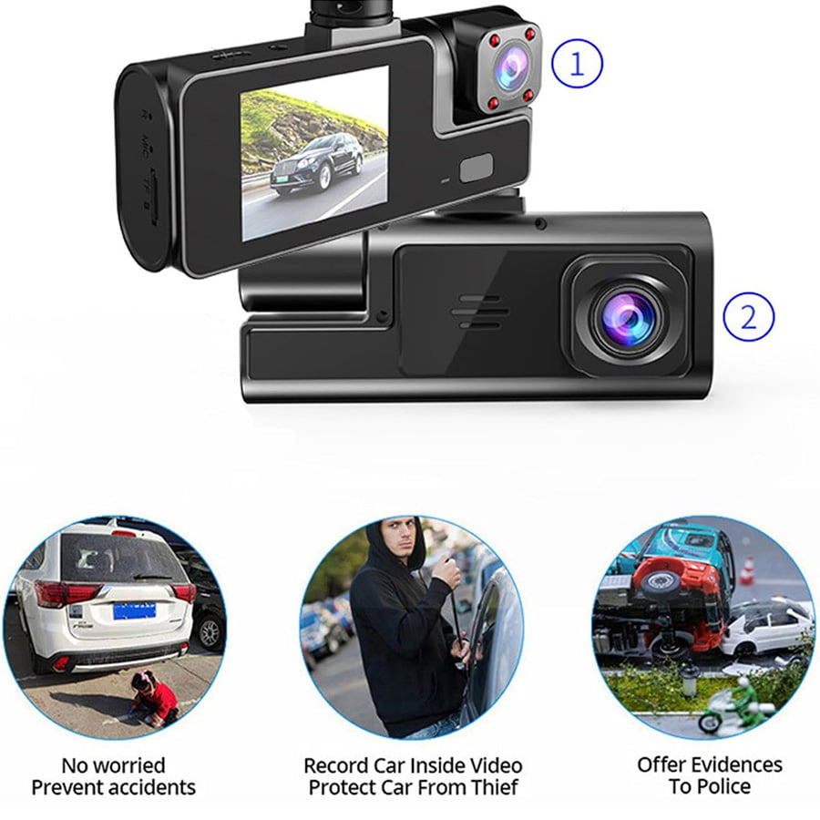 3 Channel Dash Cam Front and Inside, G-Sensor, 170°Wide Angle with Infrared Night Vision