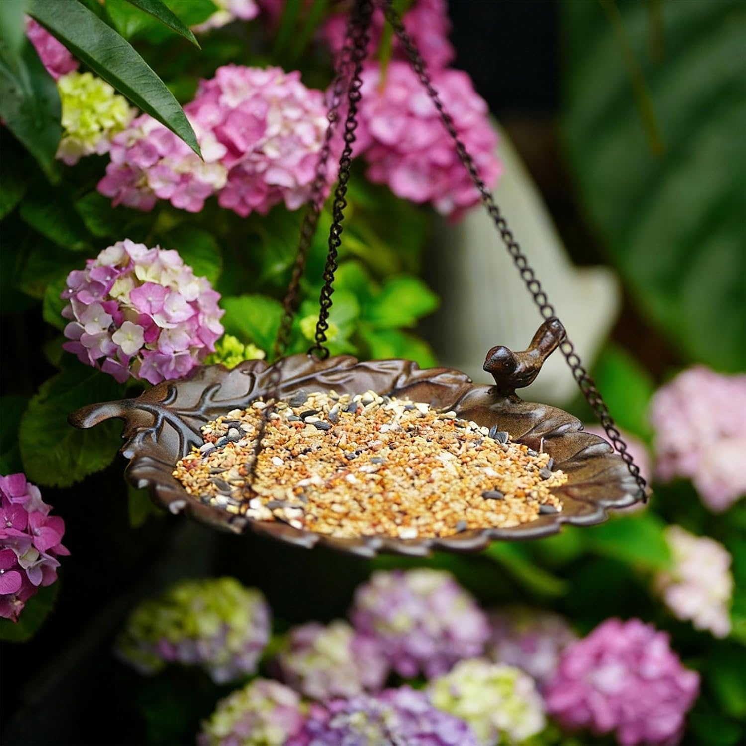 Hanging Leaf Metal Outdoor Bird Bowl