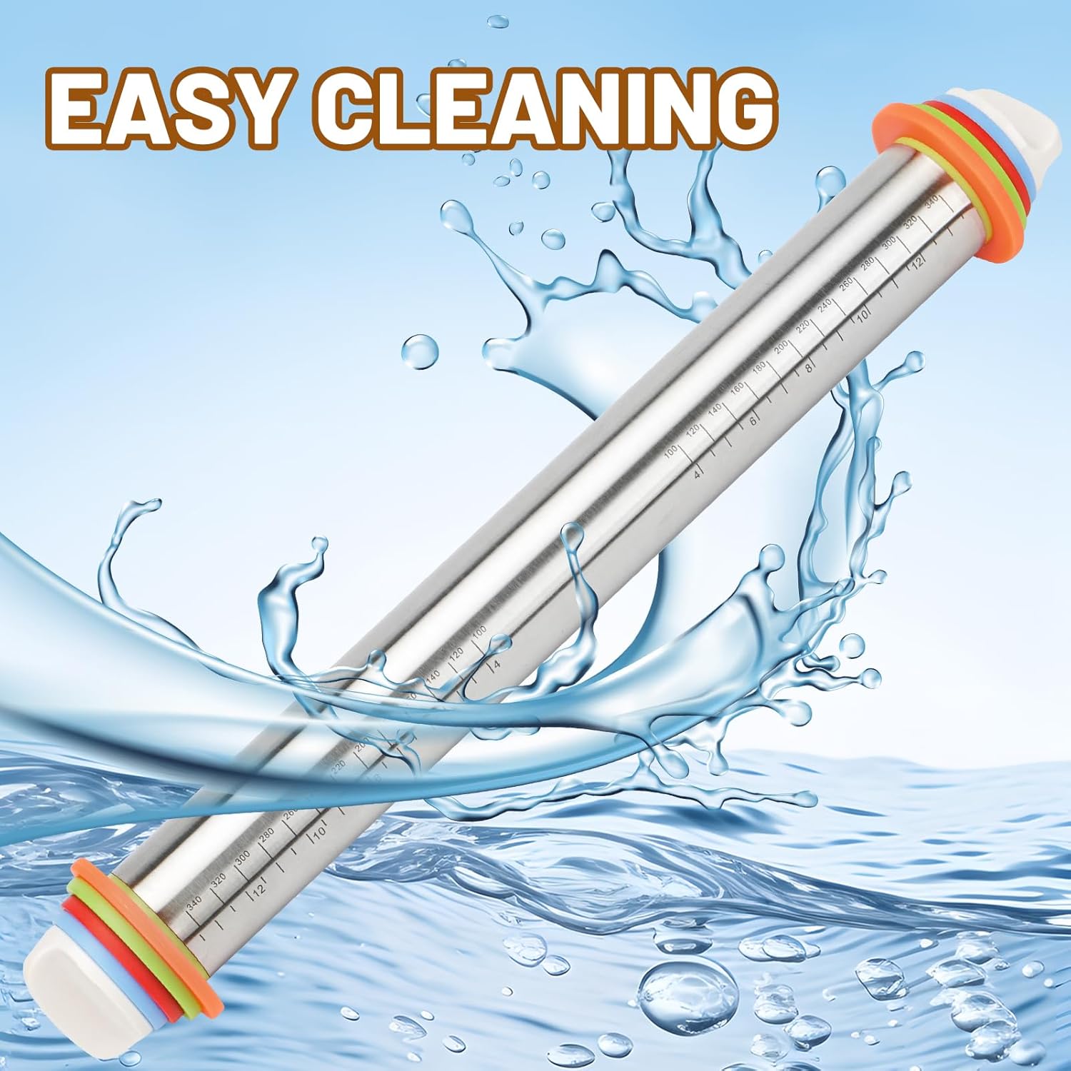 Stainless steel Rolling Pin With Thickness Rings