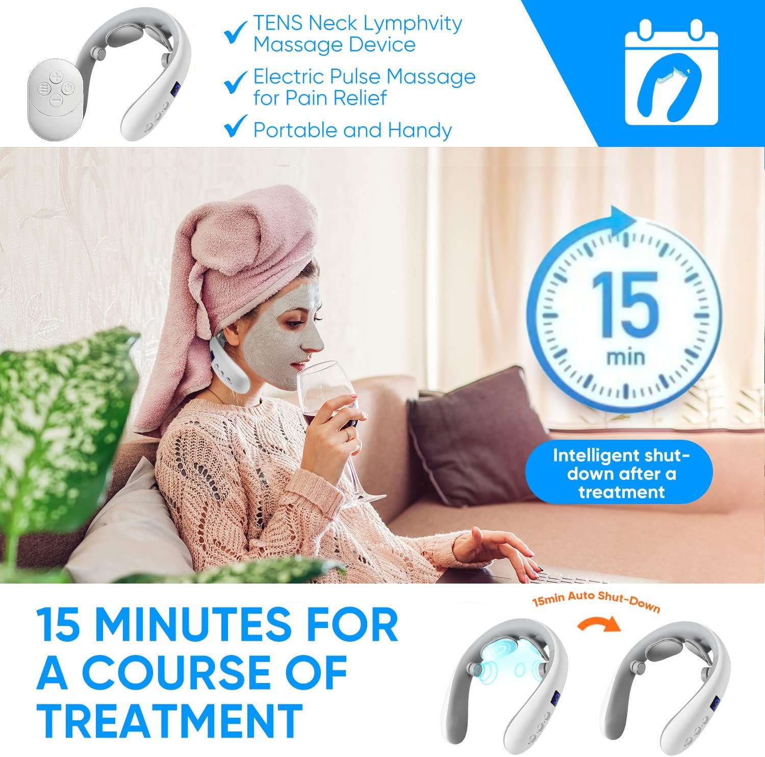 Electric Lymphatic Drainage Neck Massager for Pain Relief Deep Tissue