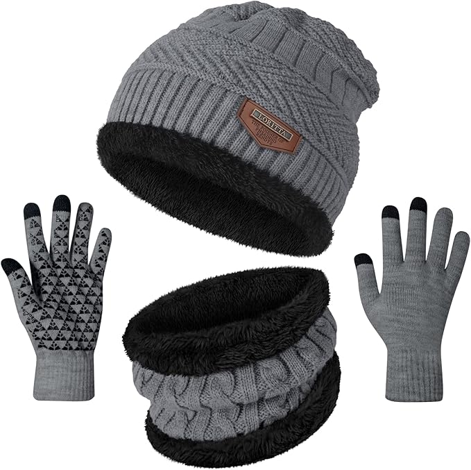 Winter Beanie Hats Scarf Gloves Set