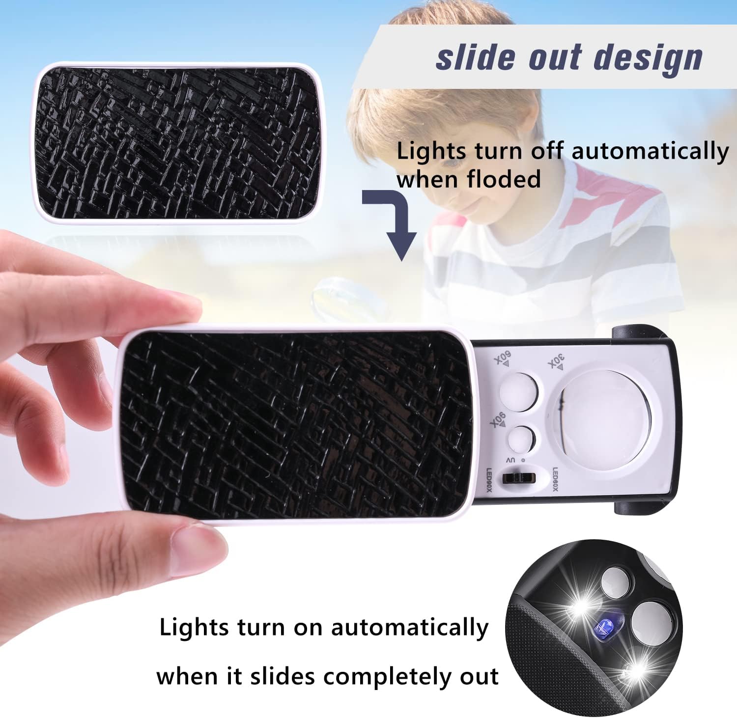 2-Pack Jewelry Loupe 30X/60X/90X LED Lighted Magnifier